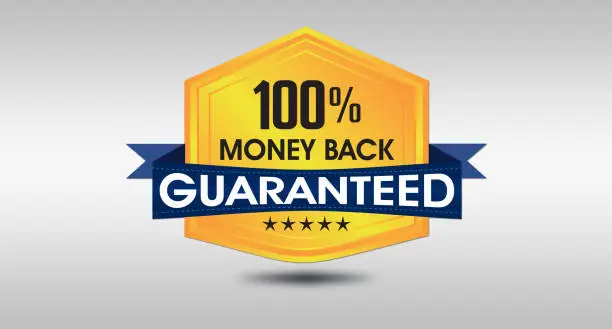 Photo of 100% Money Back Guarantee Seal on White background