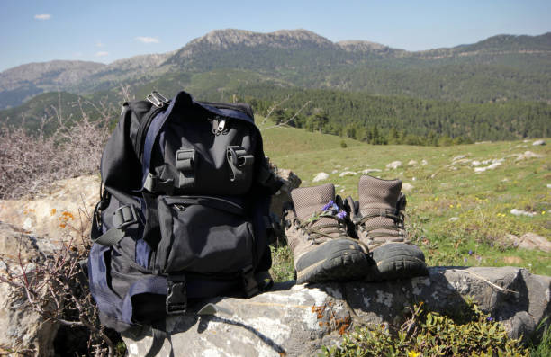 istock Wild flowers in walking boots - and backpack 866920698