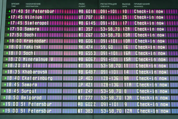 istock Close up view of airport time-table 866922450