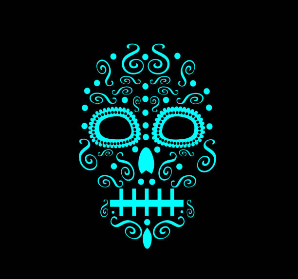 네온 해골 배경 - scroll shape frame skull decoration stock illustrations