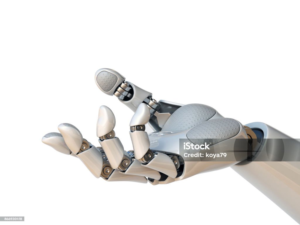 Roboterhand Geste zu erreichen oder halten Objekt 3D-Rendering - Lizenzfrei Roboter Stock-Foto