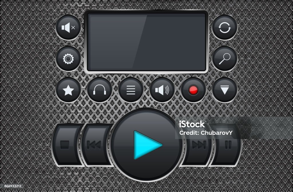 Multimedia Player Panel Music Player Control Panel Interface On Metal Perforated Background ...