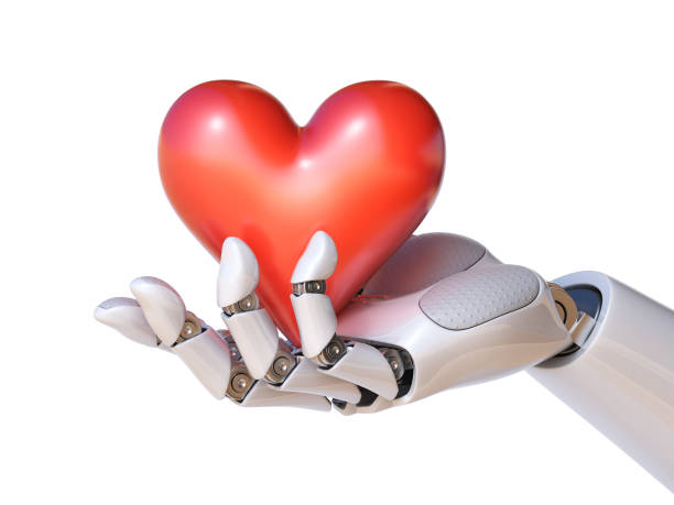 istock Robot hand holding a heart 3d rendering 866933386
