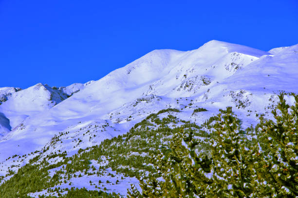 The mountain tops covered with snow.
