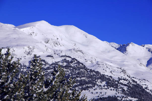The mountain tops covered with snow.