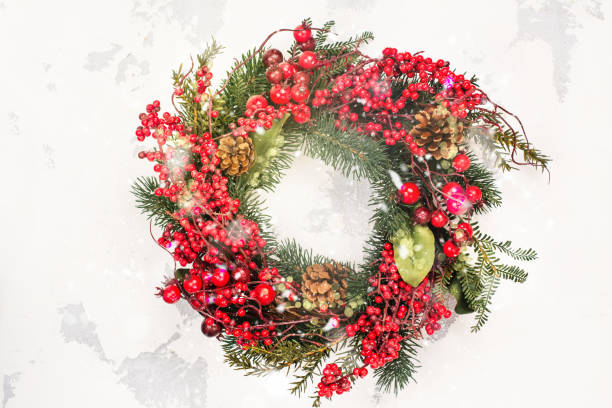 istock Christmas wreath on wooden door 866936758