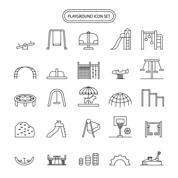 ilustraciones, imágenes clip art, dibujos animados e iconos de stock de icon set editable movimiento de patio - amusement park park fun playground