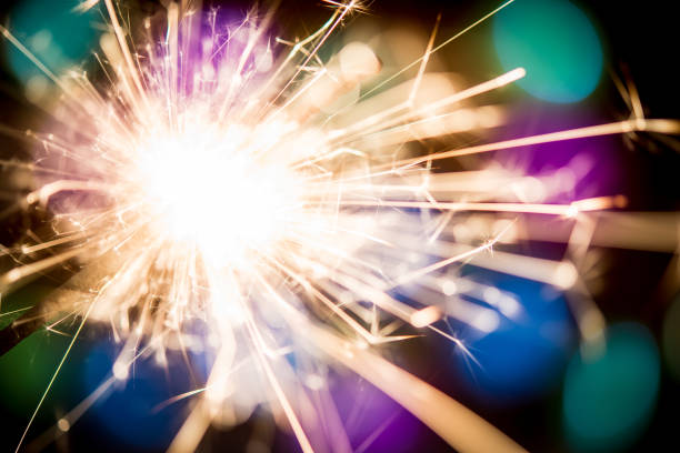 istock Christmas sparkler on colorful lights background 866939438