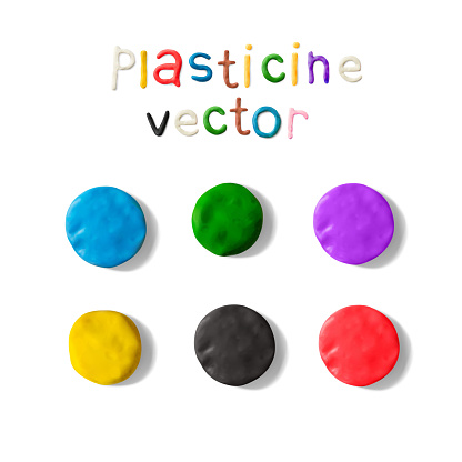 Color plasticine palettes set isolated on a white background. Modeling Clay. 3d Vector illustration. Creative putty-like material for children's play