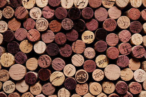 wine corks with dates.