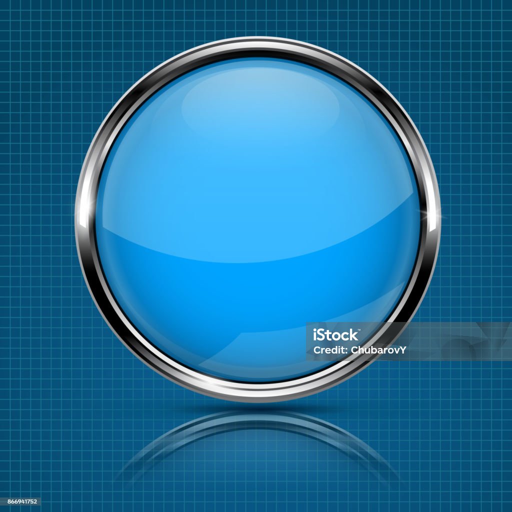 Blue Copy Button Blue Glass Button With Reflection On Blueprint Background Stock ...