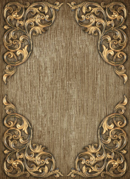 istock Pattern of wood frame carve flower on wood background 866941842