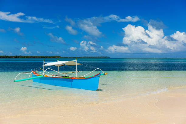 Traditional fishing boat on pristine beach, Philippines