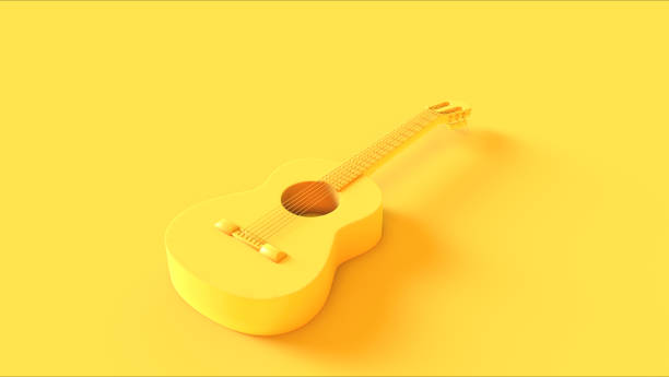 yellow acoustic guitar - plucking an instrument imagens e fotografias de stock