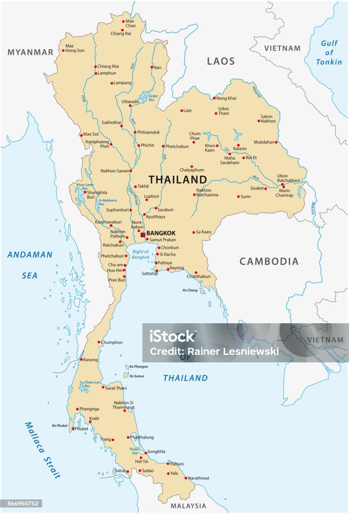 Mappa della Thailandia - arte vettoriale royalty-free di Tailandia