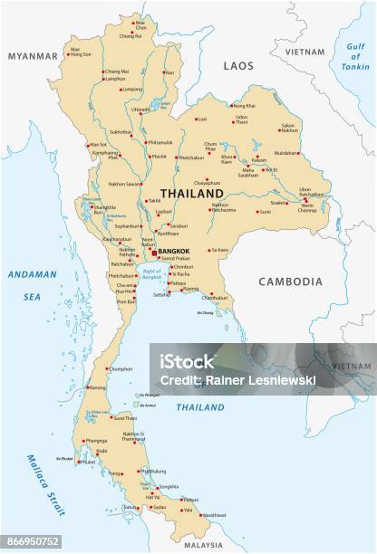 Mappa Della Thailandia - Immagini vettoriali stock e altre immagini di Tailandia - Tailandia, Carta geografica, Golfo della Thailandia