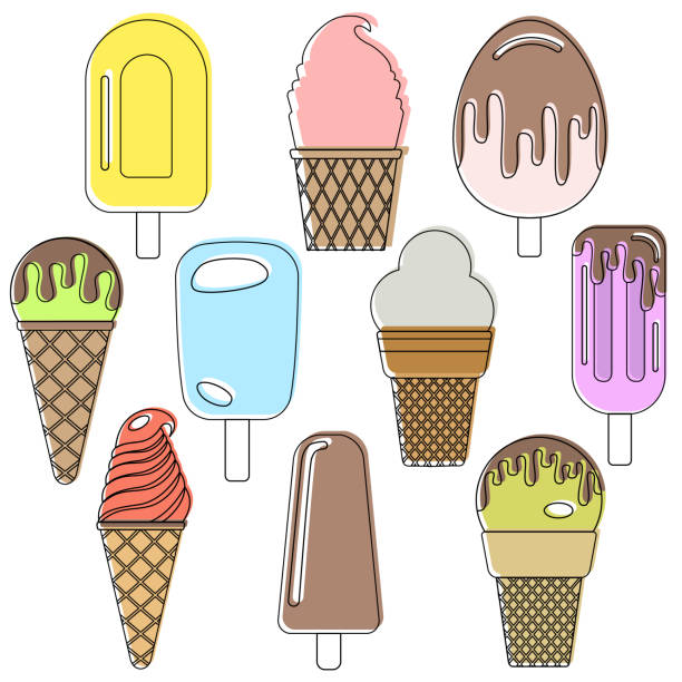 Set of ten ice creams isolated on white background Set of ten ice creams isolated on white background. Vector illustration whip cream dollop stock illustrations