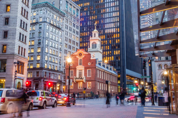 Traffic near Boston's Old State House stock photo