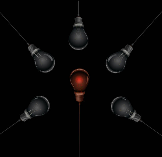 istock to be different, red hot bulb in the middle of the dark bulbs, hot idea, 866959940