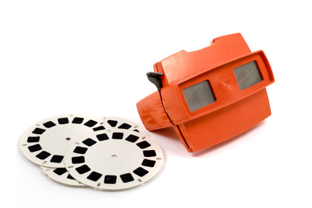 istock Red retro stereoscope isolated with reels on white background image 866962294