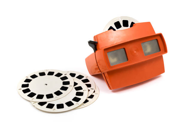 istock Red retro stereoscope isolated with reels on white background image 866962334