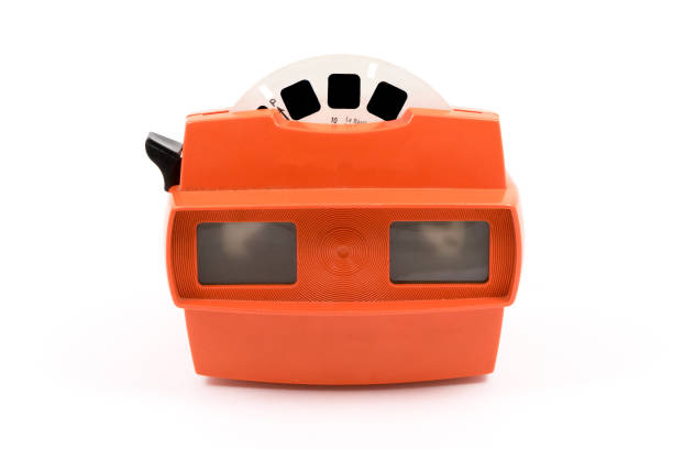 istock Red retro stereoscope isolated with reels on white background image 866962412