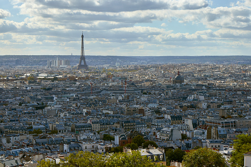 View on Eiffel tower in the autumn time.View on Paris from the Basilica of the Sacred Heart of Paris.