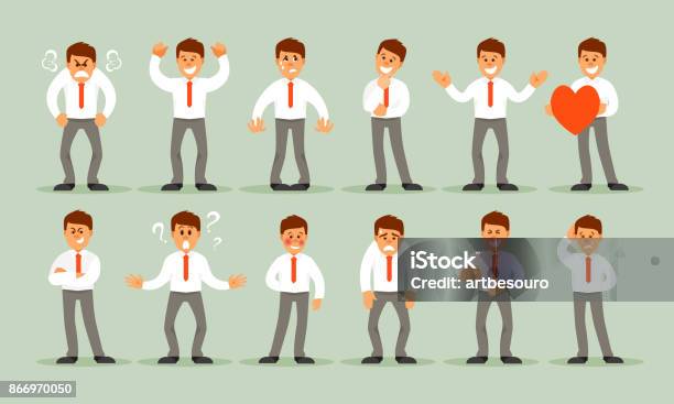 Set Of Male Emotions Stock Illustration - Download Image Now - Happiness, Human Face, Sadness