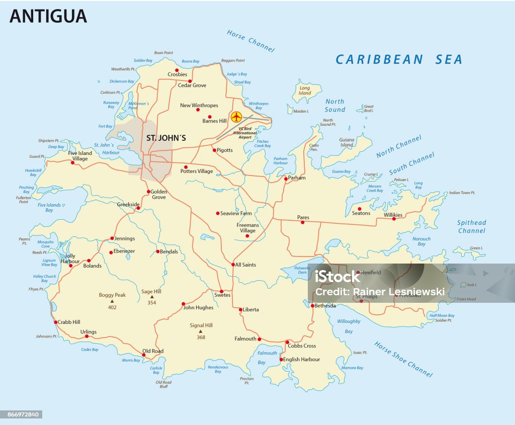 Antigua Road Map Stock Illustration - Download Image Now - Antigua ...