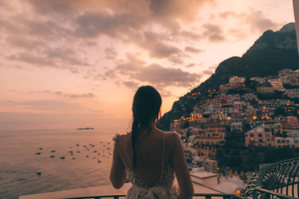 Bride on the terrace enjoying a view
