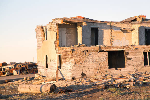 istock The old wooden destroyed house 866987782