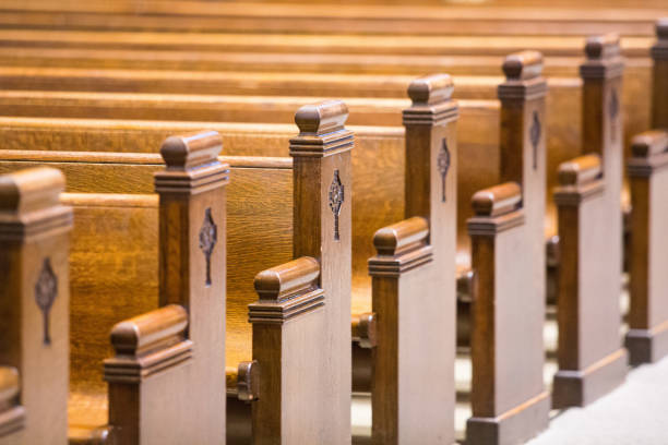 Church benches Church benches at catholic church pew stock pictures, royalty-free photos & images