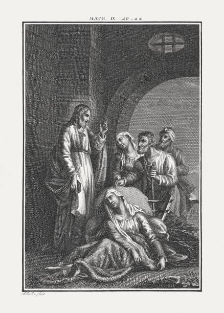 istock Jesus heals a woman (Matthew 9), copperplate engraving, published c.1850 867003206