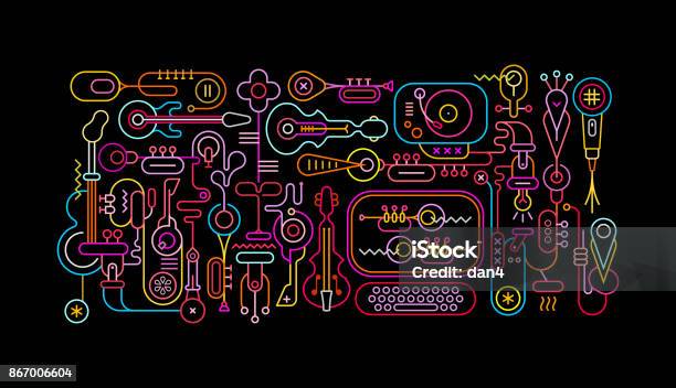 Ilustración de Tienda De Música y más Vectores Libres de Derechos de Orquesta - Orquesta, Música, Instrumento musical