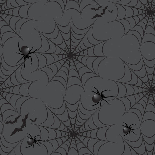 ilustrações de stock, clip art, desenhos animados e ícones de halloween seamless pattern. holiday background with bat, spider, - bat halloween spider web spooky