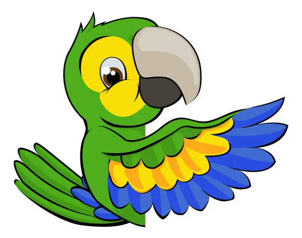 Vector illustration of Cartoon Parrot Pointing Around Sign