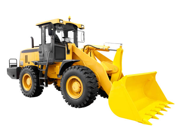 istock Modern yellow loader bulldozer excavator construction machinery equipment isolated on white background 867018354