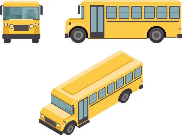 Vector illustration of Isometric 3d Retro Flat Design School Buss Car Icons Set Vector illustration