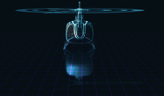 eps10. Holographic framework of the helicopter. 3D illustration