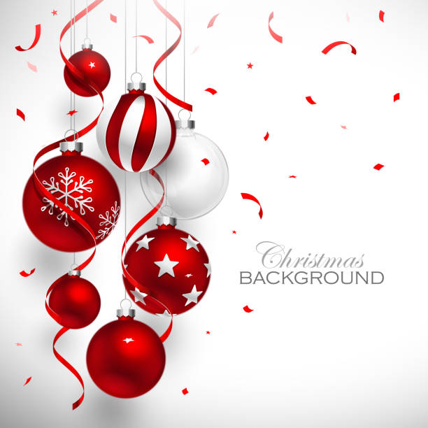 ilustraciones, imágenes clip art, dibujos animados e iconos de stock de bolas de navidad rojo - adorno de navidad