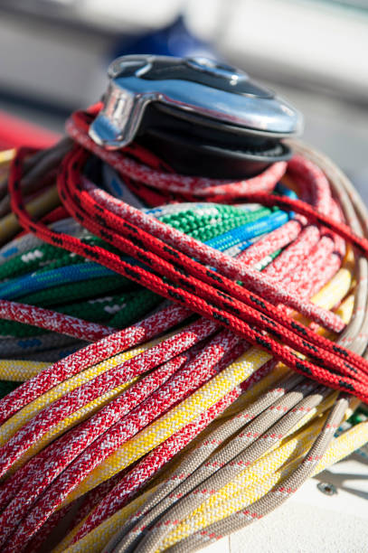 Winch and colorful rope on a sailboat
