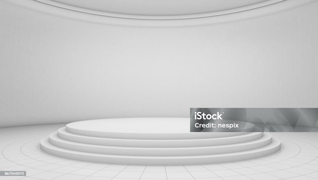 White room background, circle stage platform White room background, circle stage platform, 3d rendering Stage - Performance Space Stock Photo