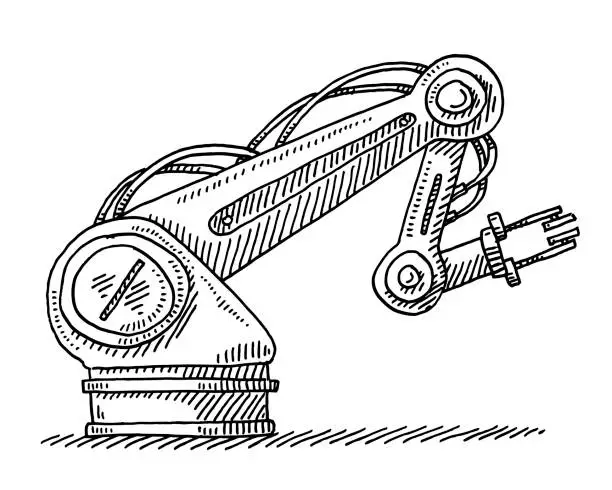 Vector illustration of Industrial Robot Technology Drawing