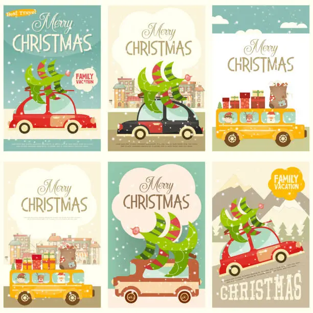 Vector illustration of Xmas Posters Winter Holidays Set