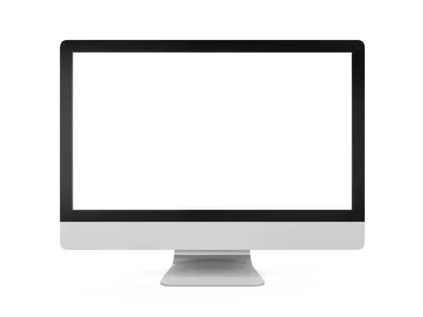 Computer Monitor with Blank White Screen isolated on white background. 3D render