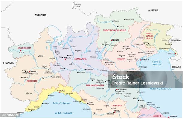 Carte Administrative Et Politique Ditalie Du Nord Vecteurs libres de droits et plus d'images vectorielles de Carte - Carte, Italie, Nord