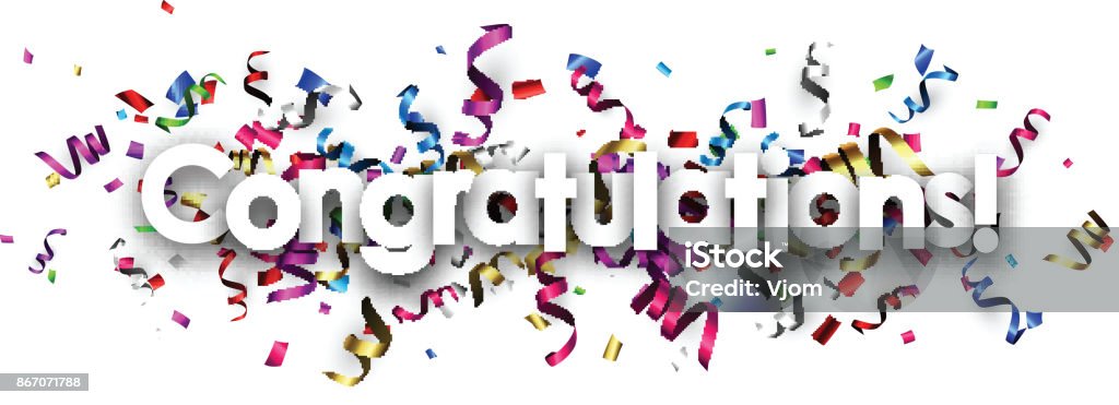 Congratulations banner with colorful serpentine. White congratulations banner with colorful paper serpentine. Vector illustration. Congratulating stock vector