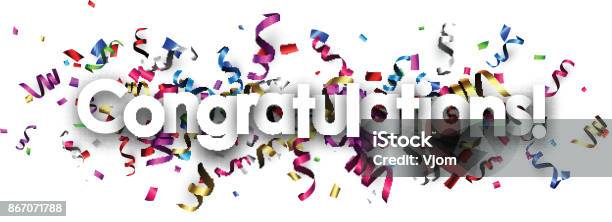 Congratulations Banner With Colorful Serpentine Stock Illustration - Download Image Now - Congratulating, Backgrounds, Banner - Sign