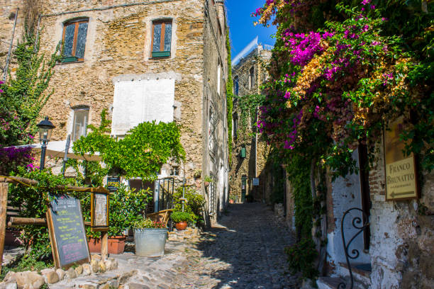 Bussana Vecchia, Italy The streets of Bussana Vecchia, a former ghost town in Liguria, Italy, struck by an earthquake in 1887 san remo italy photos stock pictures, royalty-free photos & images