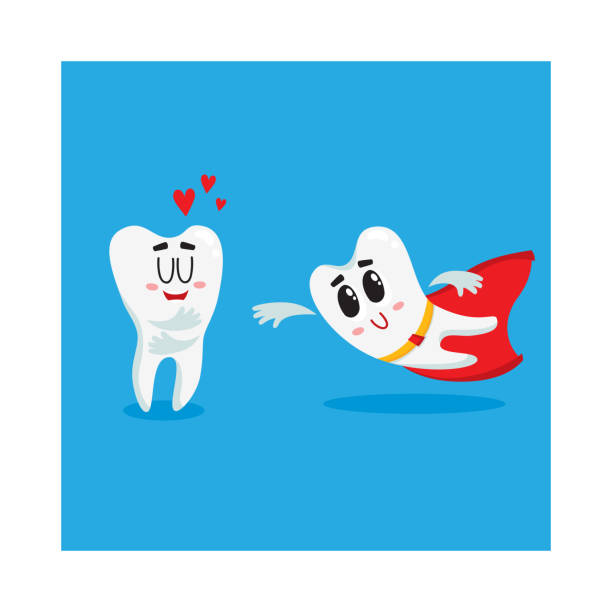 Two Funny Tooth Characters One As Superhero Another Showing Love Stock  Illustration - Download Image Now - iStock